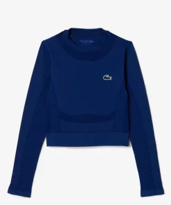 Lacoste Fitnessstudio & Training>Langarmeliges Nahtloses Sport-Oberteil Navy Blau F9F