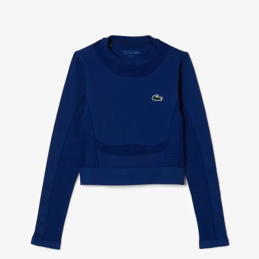 Lacoste Fitnessstudio & Training>Langarmeliges Nahtloses Sport-Oberteil Navy Blau F9F