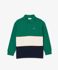 Lacoste Jungenkleidung>Langarmeliges Poloshirt Aus Baumwollpique Mit Colourblock Grun / Orange / Weis / Navy Blau P2I