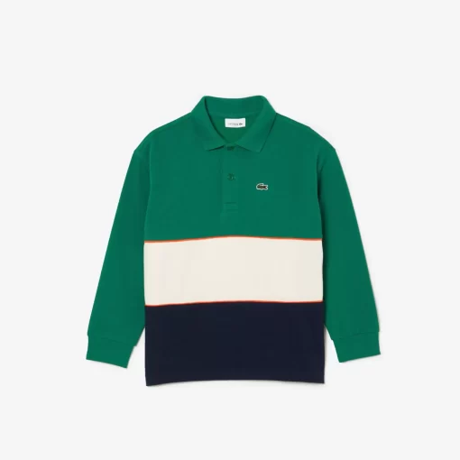 Lacoste Jungenkleidung>Langarmeliges Poloshirt Aus Baumwollpique Mit Colourblock Grun / Orange / Weis / Navy Blau P2I