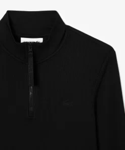 Lacoste Poloshirts>Langarmeliges Poloshirt Aus Gerippter Strickware Mit Reisverschlusskragen Schwarz 031