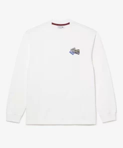 Lacoste T-Shirts>Langarmeliges T-Shirt Aus Baumwolle Mit Verschiedenen Aufnahern Weis 001