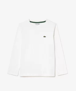 Lacoste Mädchenkleidung>Langarmeliges T-Shirt Aus Baumwolljersey Weis 001