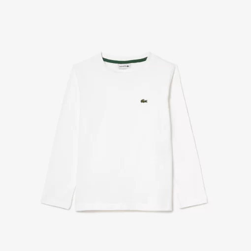 Lacoste Mädchenkleidung>Langarmeliges T-Shirt Aus Baumwolljersey Weis 001