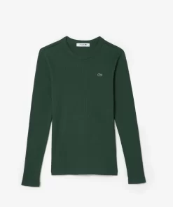 Lacoste T-Shirts>Langarmeliges T-Shirt Aus Gerippter Baumwolle Dunkelgrun Smi