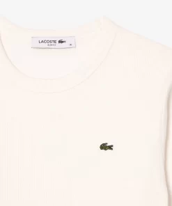 Lacoste T-Shirts>Langarmeliges T-Shirt Aus Gerippter Baumwolle Weis 70V