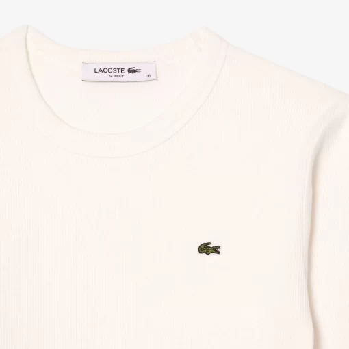 Lacoste T-Shirts>Langarmeliges T-Shirt Aus Gerippter Baumwolle Weis 70V