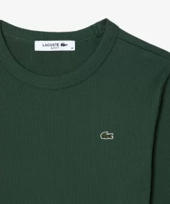 Lacoste T-Shirts>Langarmeliges T-Shirt Aus Gerippter Baumwolle Dunkelgrun Smi