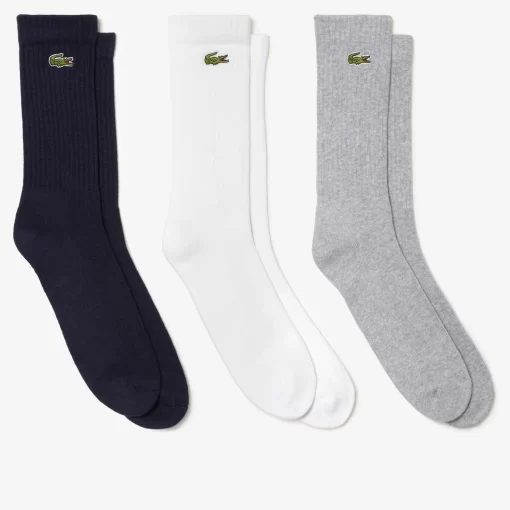 Lacoste Sportbekleidung>Lange Herren Sport Socken Im 3Er-Pack Heidekraut Grau / Weis / Navy Blau Tya