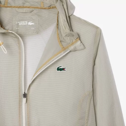 Lacoste Sportbekleidung>Leichte Wasserfeste Sportjacke Mit Kapuze Creme Xfj