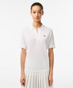 Lacoste Poloshirts>Loose Fit Damen Poloshirt Aus Geschmeidigem Pique Weis 001