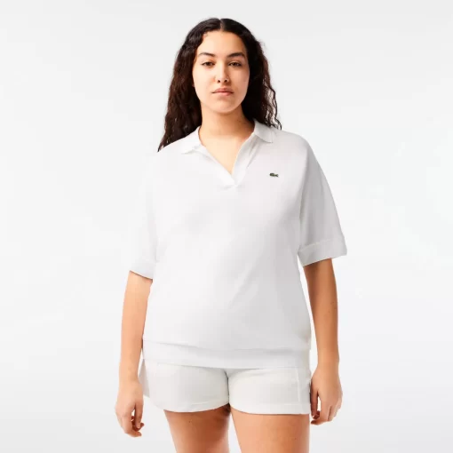 Lacoste Poloshirts>Loose Fit Damen Poloshirt Aus Geschmeidigem Pique Weis 001