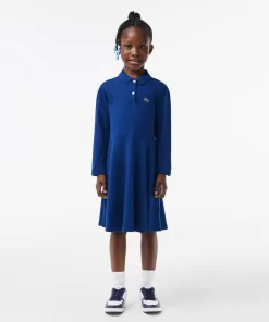 Lacoste Mädchenkleidung>Madchen Pique-Kleid Mit Polokragen Navy Blau F9F