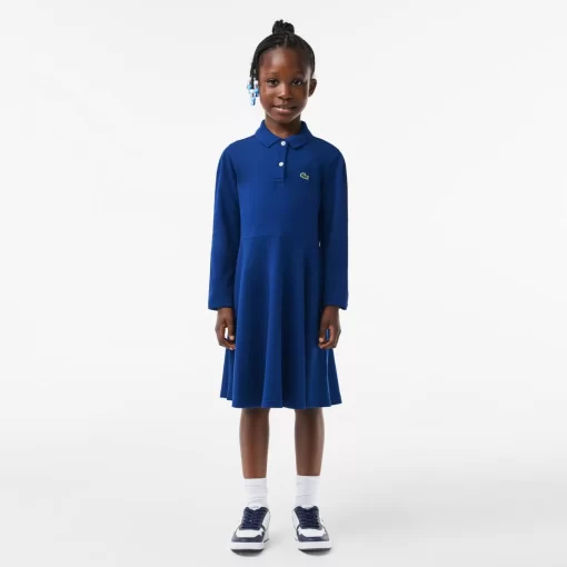 Lacoste Mädchenkleidung>Madchen Pique-Kleid Mit Polokragen Navy Blau F9F