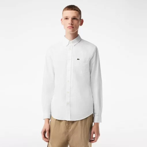 Lacoste Hemden>Men'S Buttoned Collar Oxford Cotton Shirt Weis 001