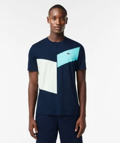 Lacoste Tennis>Nahtloses Tennis T-Shirt Navy Blau / Blau / Grun / Weis Rih