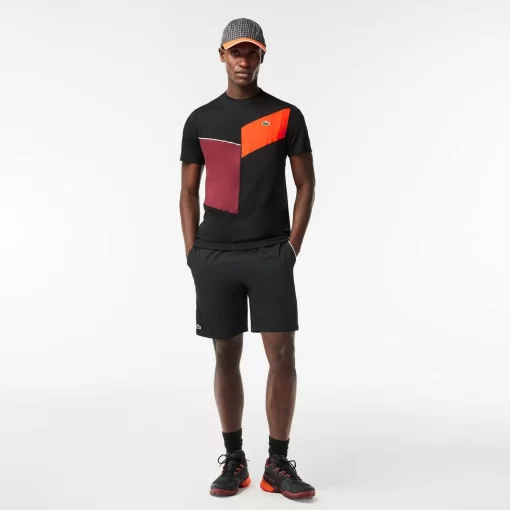 Lacoste Tennis>Nahtloses Tennis T-Shirt Schwarz / Orange / Burgunder / Weis Lir