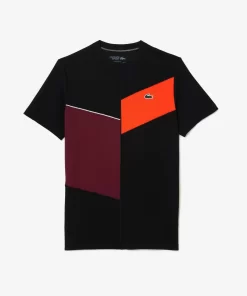 Lacoste Tennis>Nahtloses Tennis T-Shirt Schwarz / Orange / Burgunder / Weis Lir