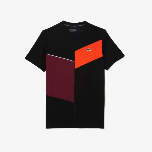 Lacoste Tennis>Nahtloses Tennis T-Shirt Schwarz / Orange / Burgunder / Weis Lir