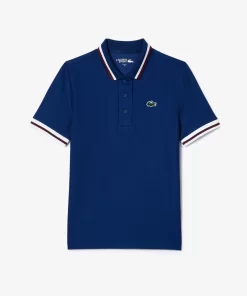 Lacoste Tennis>Pique Tennis-Poloshirt Mit Gestreiftem Kontrast-Kragen Navy Blau F9F