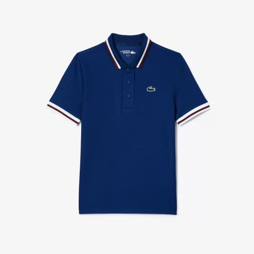 Lacoste Tennis>Pique Tennis-Poloshirt Mit Gestreiftem Kontrast-Kragen Navy Blau F9F