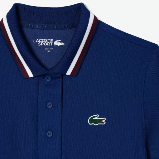 Lacoste Tennis>Pique Tennis-Poloshirt Mit Gestreiftem Kontrast-Kragen Navy Blau F9F