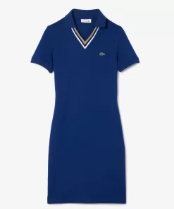 Lacoste Kleider & Röcke>Polokleid Aus Stretch-Pique Mit V-Ausschnitt Navy Blau F9F