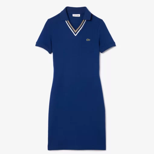 Lacoste Kleider & Röcke>Polokleid Aus Stretch-Pique Mit V-Ausschnitt Navy Blau F9F