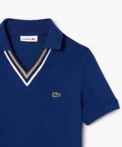 Lacoste Kleider & Röcke>Polokleid Aus Stretch-Pique Mit V-Ausschnitt Navy Blau F9F