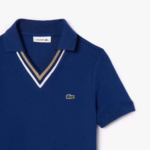 Lacoste Kleider & Röcke>Polokleid Aus Stretch-Pique Mit V-Ausschnitt Navy Blau F9F