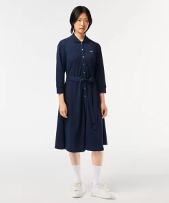 Lacoste Kleider & Röcke>Polokleid Mit Dreiviertelarmel Aus Baumwoll-Pique Mit Gurt Navy Blau 166