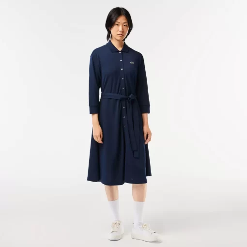 Lacoste Kleider & Röcke>Polokleid Mit Dreiviertelarmel Aus Baumwoll-Pique Mit Gurt Navy Blau 166