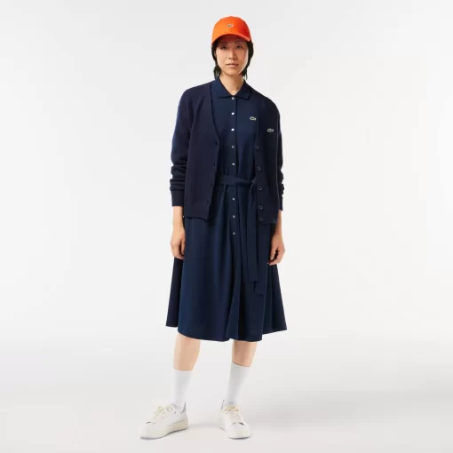 Lacoste Kleider & Röcke>Polokleid Mit Dreiviertelarmel Aus Baumwoll-Pique Mit Gurt Navy Blau 166