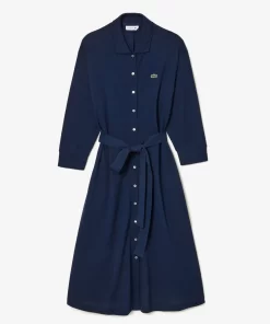 Lacoste Kleider & Röcke>Polokleid Mit Dreiviertelarmel Aus Baumwoll-Pique Mit Gurt Navy Blau 166