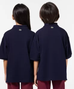 Lacoste Mädchenkleidung>Poloshirt Aus Baumwoll-Pique Mit Aufdruck Navy Blau 166