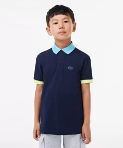 Lacoste Jungenkleidung>Poloshirt Aus Baumwollpique Mit Colourblock Navy Blau / Weis Qrn