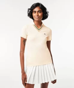 Lacoste Poloshirts>Poloshirt Aus Stretch-Pique Mit V-Ausschnitt Creme Xfj