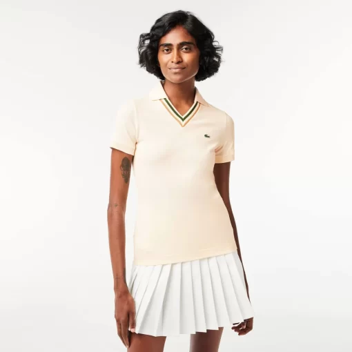 Lacoste Poloshirts>Poloshirt Aus Stretch-Pique Mit V-Ausschnitt Creme Xfj