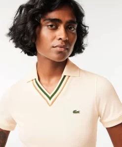 Lacoste Poloshirts>Poloshirt Aus Stretch-Pique Mit V-Ausschnitt Creme Xfj