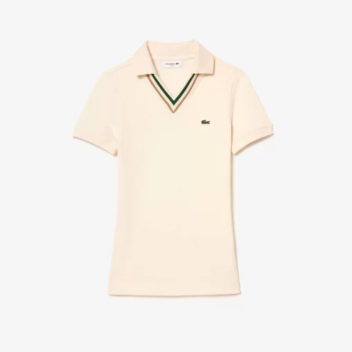 Lacoste Poloshirts>Poloshirt Aus Stretch-Pique Mit V-Ausschnitt Creme Xfj