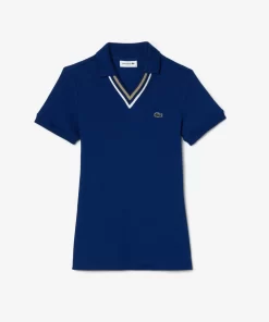 Lacoste Poloshirts>Poloshirt Aus Stretch-Pique Mit V-Ausschnitt Navy Blau F9F