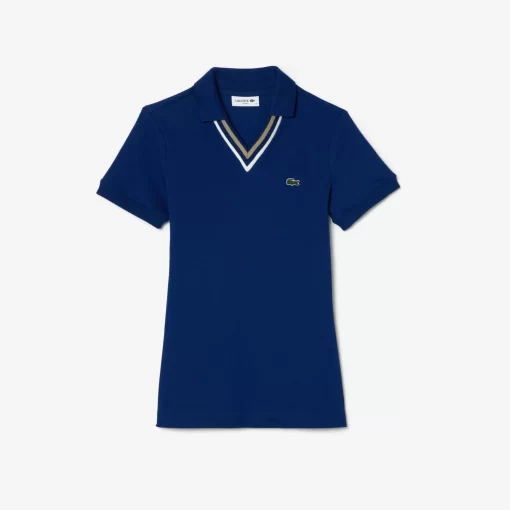 Lacoste Poloshirts>Poloshirt Aus Stretch-Pique Mit V-Ausschnitt Navy Blau F9F