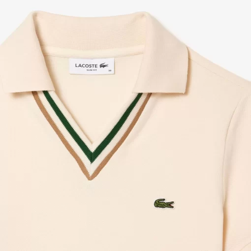 Lacoste Poloshirts>Poloshirt Aus Stretch-Pique Mit V-Ausschnitt Creme Xfj