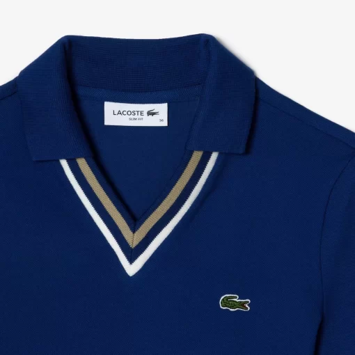 Lacoste Poloshirts>Poloshirt Aus Stretch-Pique Mit V-Ausschnitt Navy Blau F9F