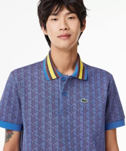 Lacoste Poloshirts>Poloshirt Mit Kontrastkragen Und Monogramm-Motiv Blau / Burgunder Nji