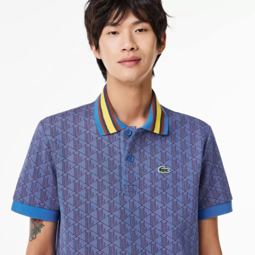 Lacoste Poloshirts>Poloshirt Mit Kontrastkragen Und Monogramm-Motiv Blau / Burgunder Nji