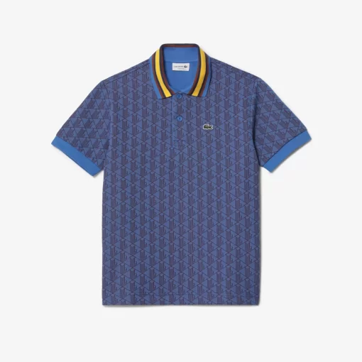 Lacoste Poloshirts>Poloshirt Mit Kontrastkragen Und Monogramm-Motiv Blau / Burgunder Nji