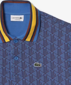 Lacoste Poloshirts>Poloshirt Mit Kontrastkragen Und Monogramm-Motiv Blau / Burgunder Nji