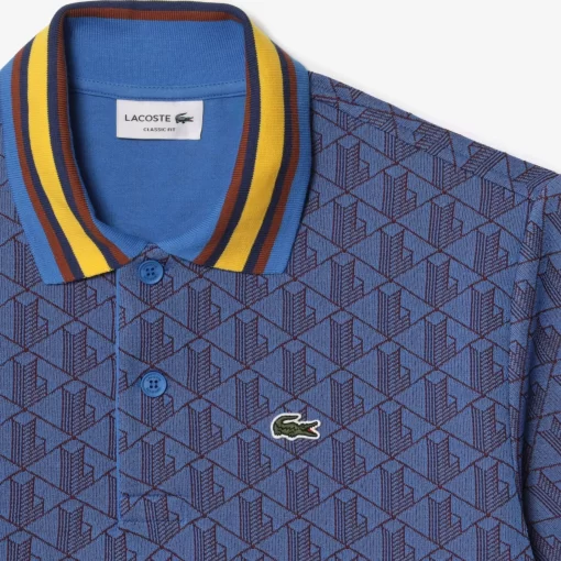 Lacoste Poloshirts>Poloshirt Mit Kontrastkragen Und Monogramm-Motiv Blau / Burgunder Nji