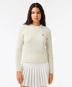 Lacoste Pullover>Pullover Aus Baumwoll- Wollmischung Mit Zopfmuster Weis Nyv